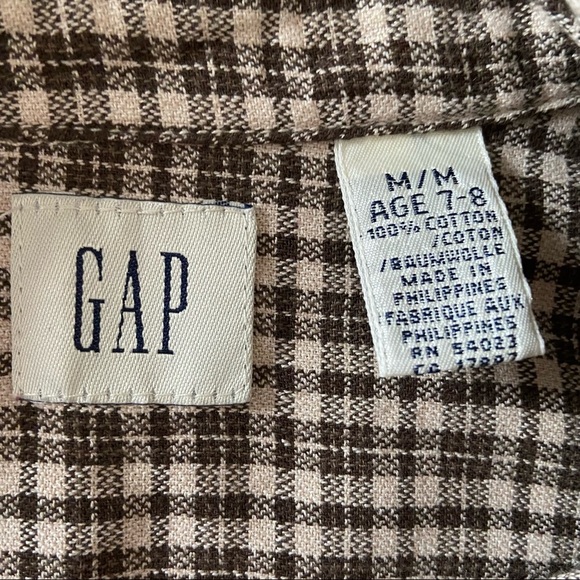 GAP Boy’s Button Up Brown Beige Plaid Casual Shirt Medium - Picture 5 of 9